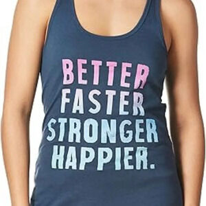 Chin-Up Women's Better Faster Stronger Racerback Graphic Tank Top T-Shirt Size L